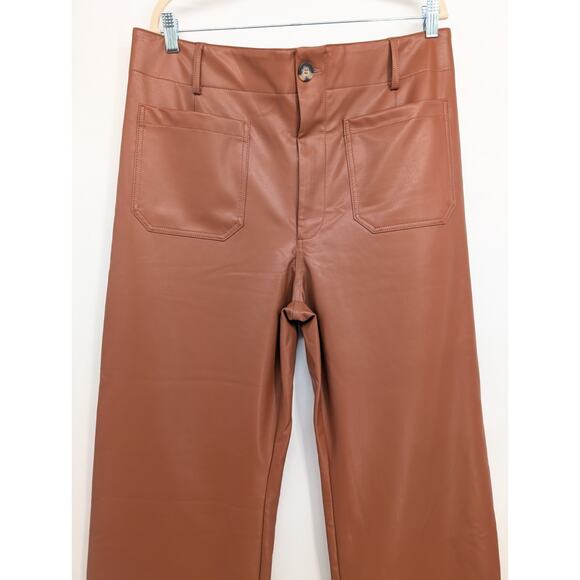 NWT Maeve The Colette Cropped Wide-Leg Faux Leather Pants Size 34 Copper #7D505 - Picture 4 of 9
